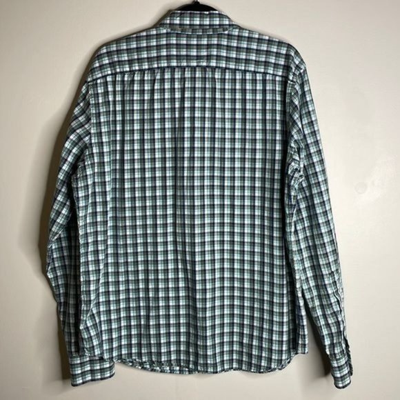 Fossil 54 Size L Aqua Charcoal White Plaid Lightweight Casual Button Down - Picture 7 of 7